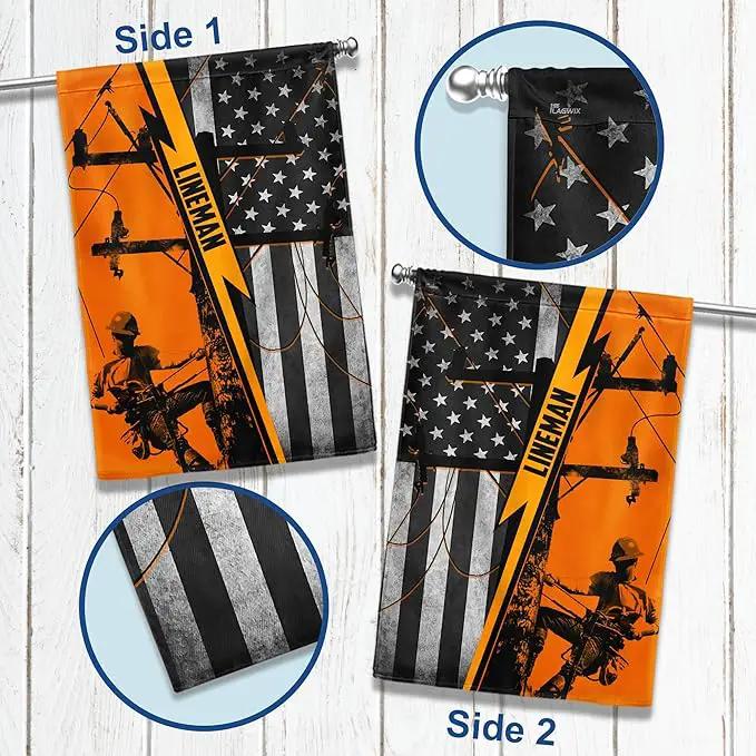 FLAGWIX Lineman American Flag - Independence Day, 4th of July Decorations Outdoor Flags, Patriotic Decor for Home, Yard, 30x40 House Flag - Double Sided, Heavy Duty Canvas, Decorative Outdoor Flags by GreenHaven Gardens