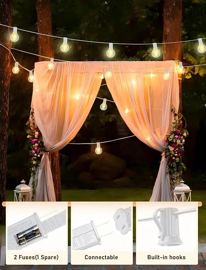 Outdoor LED String Lights 50ft - G40 Edison Bulbs with Clear Plastic Globes, Dimmable Waterproof Commercial Grade Fairy Lights for Wedding/Backyard/Cafe, Indoor Outdoor Party Decoration (Warm White) by GreenHaven Gardens