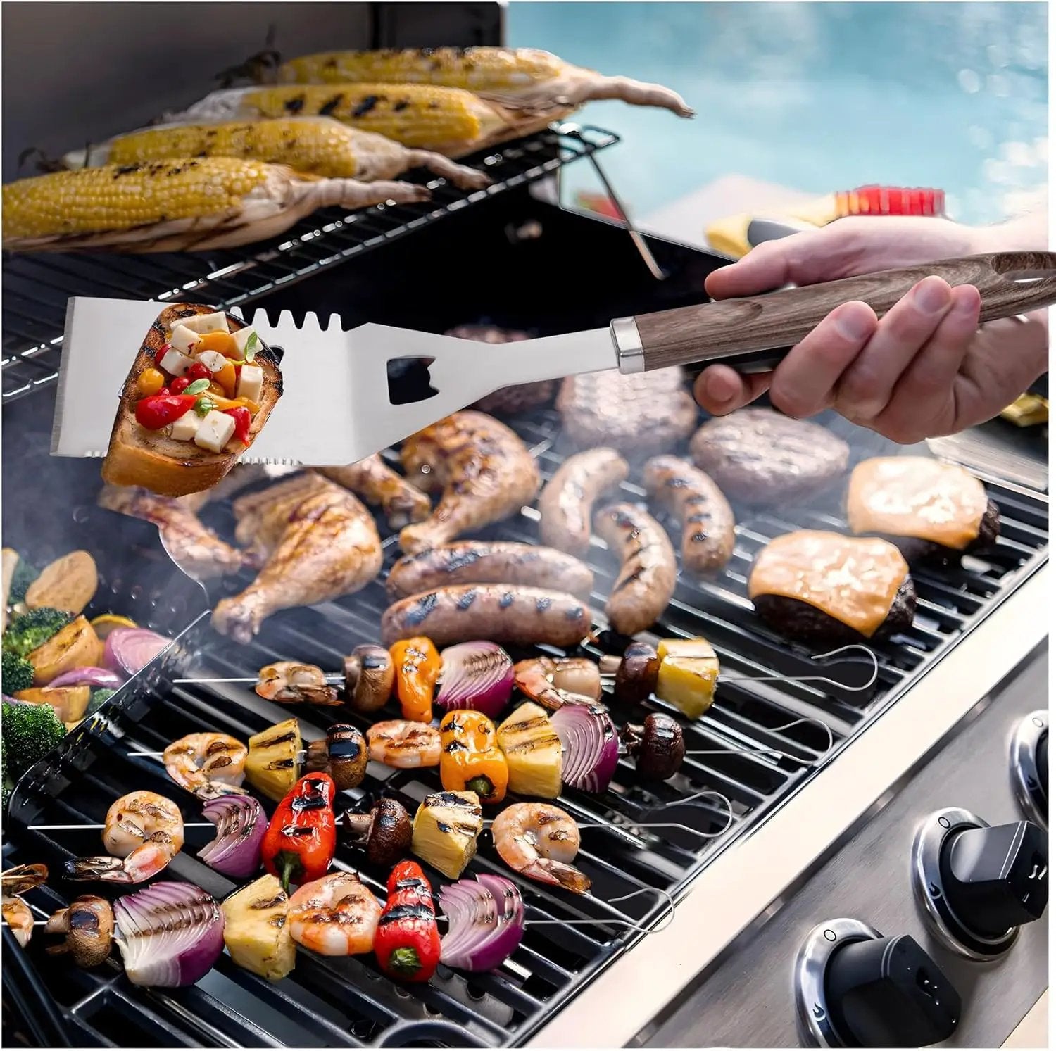 Supernal 21Pcs Deluxe Grill Tool Set Extra Thick Stainless Steel Grill Tool Set for Men Heavy Duty BBQ Tool Set Outdoor Grill with Aluminum Case with Grill Spatula Tongs and Brush Gifts for Men & Dad by GreenHaven Gardens