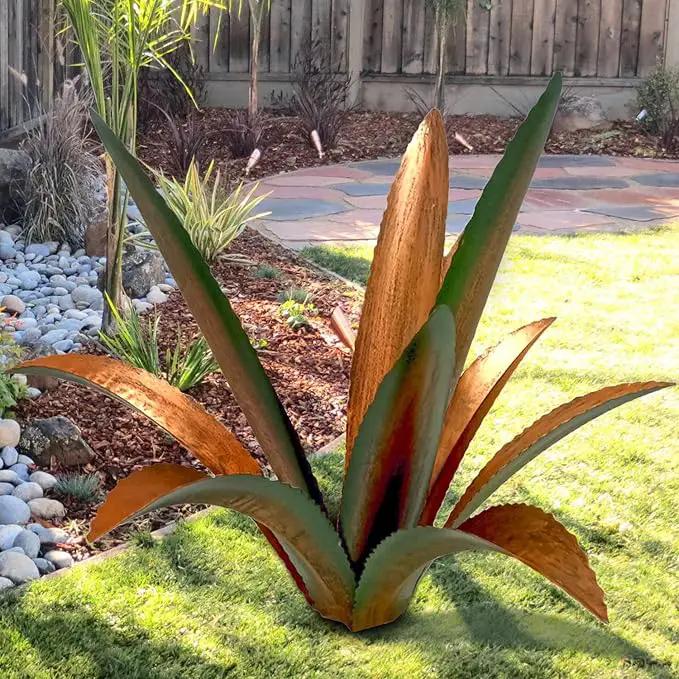 DIY Metal Agave Plant Art Yard Tequila Art Sculpture, Tequila Rustic Garden Sculpture Statue Outdoor Decor,Agave Metal Plants for Yard, Garden Lawn Ornaments (9 Leaves -Green) by GreenHaven Gardens