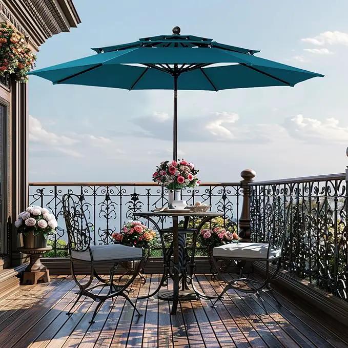 GREEN PARTY 10ft Outdoor Patio Umbrella, Auto-Tilt Market Table Umbrellas with Crank, 8 Sturdy Ribs & 1.5" Pole UV Protection for Garden Deck Backyard Pool by GreenHaven Gardens