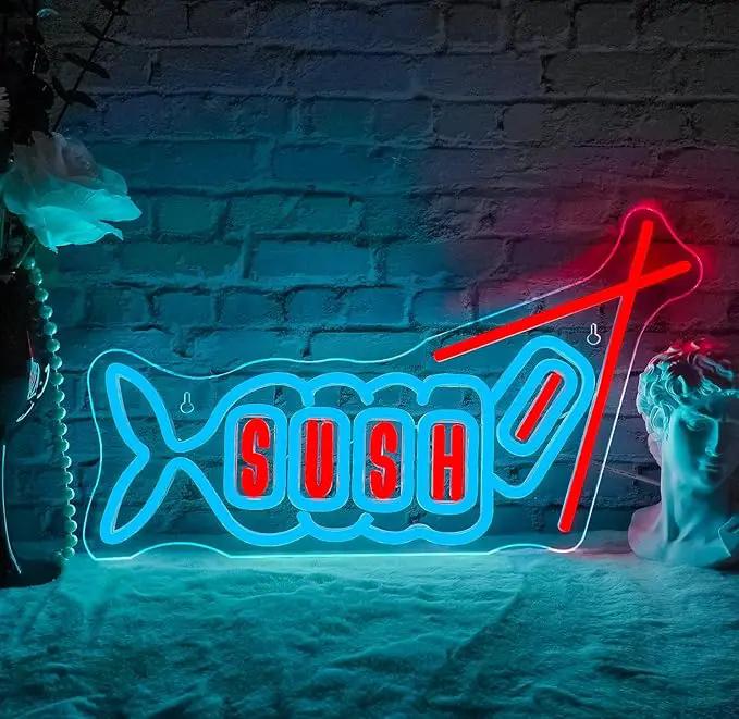 WLHOPE Sushi Fish Neon Sign Neon Signs for Wall Decor Dimmable Sushi Blue Pink Neon Lights LED Sign for Sushi Shop Restaurant Hoom Kitchen Party by GreenHaven Gardens