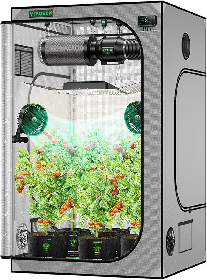 VIVOSUN G448 48"x48"x80" Grow Tent, 4x4 FT Advanced Gray Grow Tent with 22mm Thickened Poles, Observation Window and Floor Tray for Hydroponic Plants for VS4000/VSF4300 by GreenHaven Gardens
