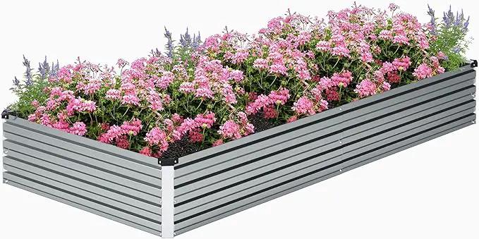 2PCS 8x4x1FT Galvanized Raised Garden Bed Kit,Vegetable Boxes-Rectangle Metal Flower Box,Large Planter Raised Beds Outdoor Garden for Planting,Fruit,Herb-Sliver by GreenHaven Gardens