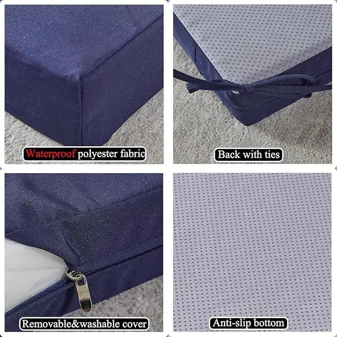 20 x 20 Inch Outdoor Chair Cushions for Patio Furniture UV Resistant Non Slip Waterproof Replacement Patio Seat Cushion with Ties Set of 2, Navy Blue by GreenHaven Gardens