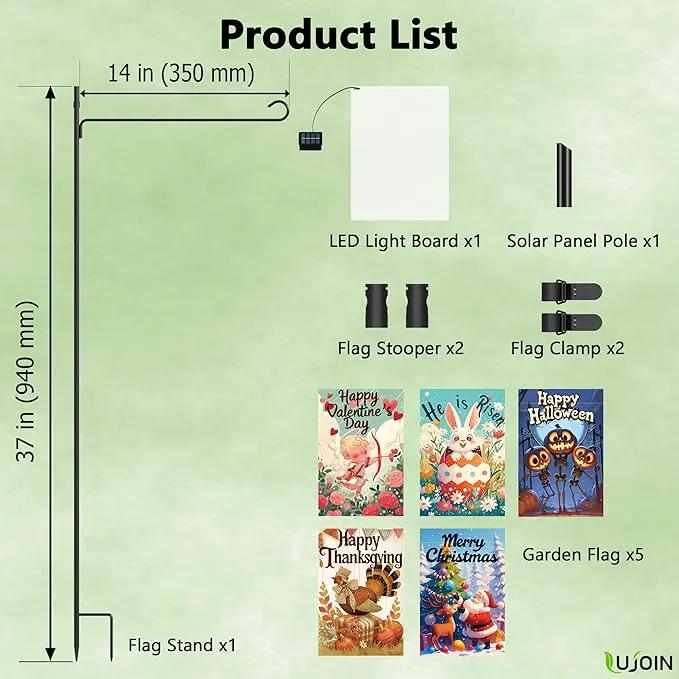 DIY Solar Garden Flag Stand with 5 Holiday Flags, Universal LED Board for DIY a Lighted 12"x18" Flag, Including Valentines Day, Easter Day, Halloween, Thanksgiving Day & Christmas Flags by GreenHaven Gardens