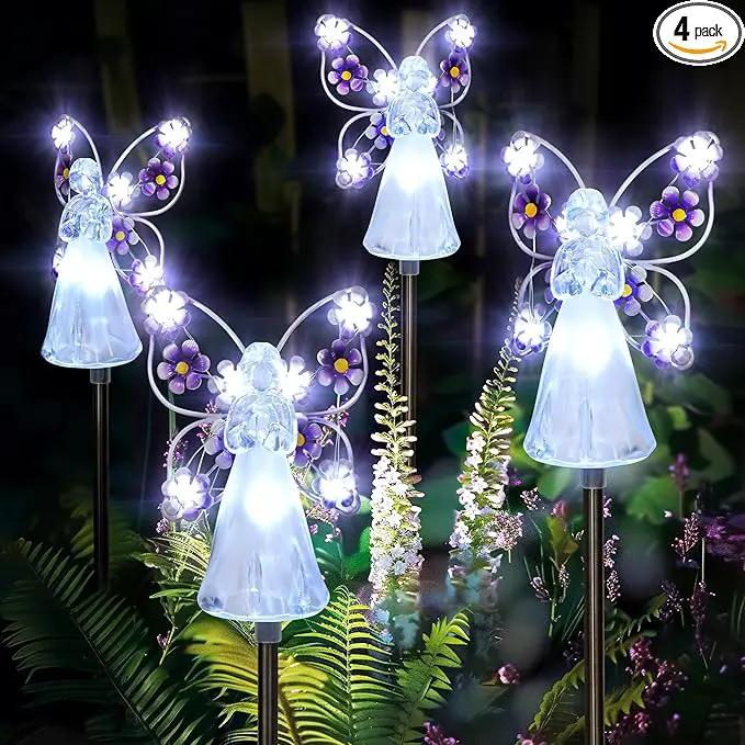 GIGALUMI Solar Angel Garden Stake Lights - 4 Pack Angel Solar Lights Outdoor Garden, Eternal Light Angel with 7 LEDs for Cemetery Grave Decorations, Memorial Gift, Christmas Yard Art, Sympathy Gift by GreenHaven Gardens
