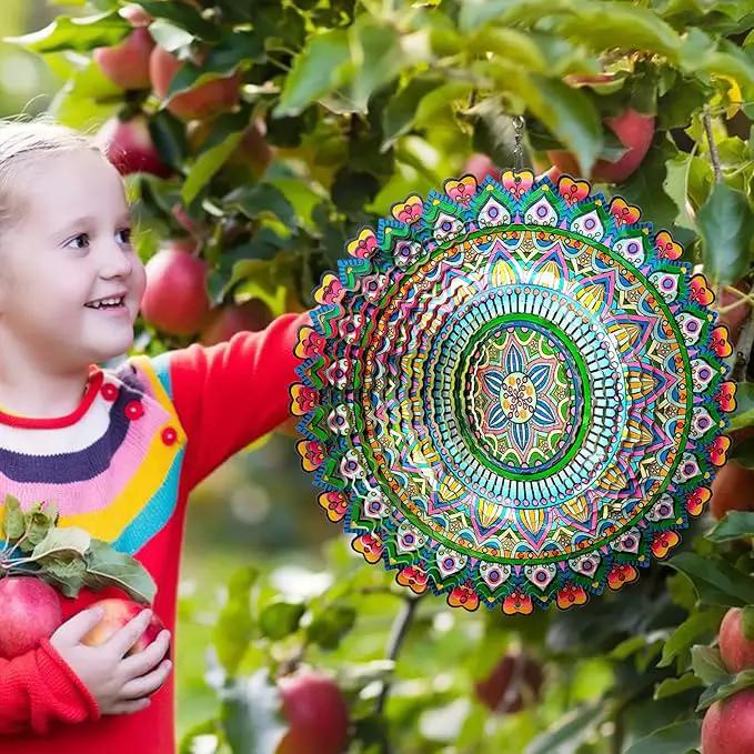 Wind Spinner Rich Love Mandala Wind Spinner Outdoor Hanging Wind Sculptures Kinetic 3D Metal Wind Catcher Yard Art Decoration Garden Decor Gifts for Women/Men/Mother/Father/Daughter/Grandma by GreenHaven Gardens