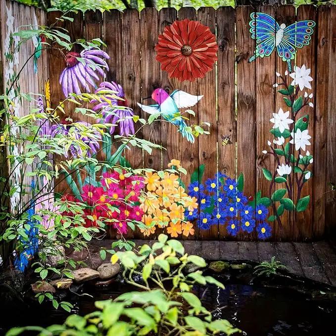 EASICUTI Red Metal Flowers Wall Decor Metal Wall Art Decorations Hanging For Indoor Outdoor Home Bathroom Kitchen Room Bedroom Living Room Garden Patio Porch 12 Inch by GreenHaven Gardens