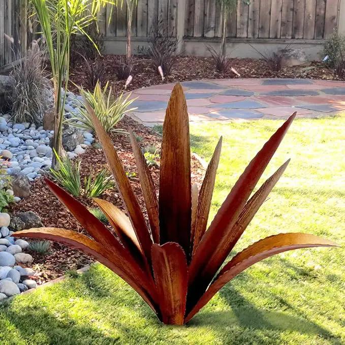 DIY Metal Agave Plant Art Yard Tequila Art Sculpture, Tequila Rustic Garden Sculpture Statue Outdoor Decor,Agave Metal Plants for Yard, Garden Lawn Ornaments (12 Leaves -Yellow) by GreenHaven Gardens