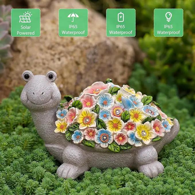Garden Turtle Statue with Succulent Flowers & Solar LED Lights - Perfect Outdoor & Home Decor Gifts, Turtle Gifts for Women, Mom, Birthdays (Turtle) by GreenHaven Gardens