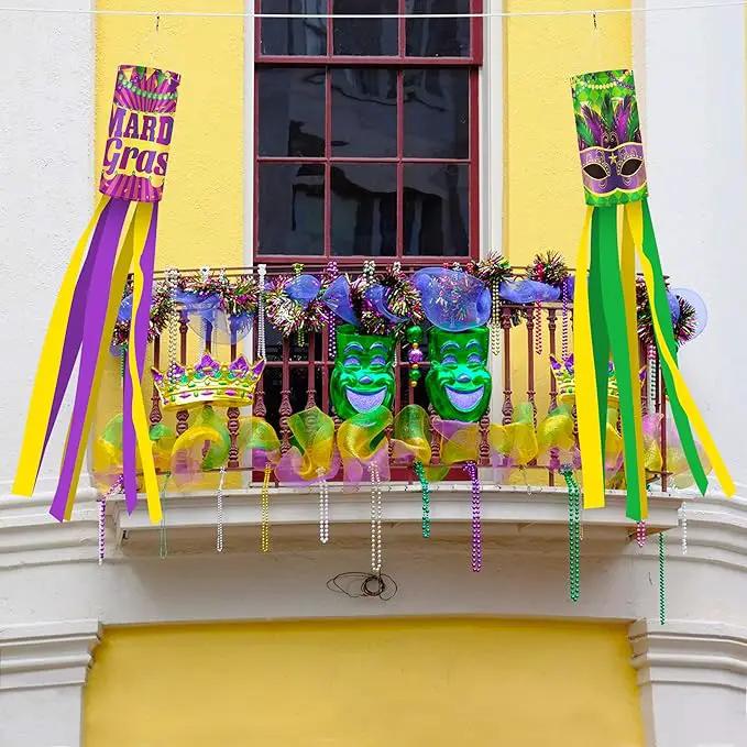 EBaokuup 4 Pcs Mardi Gras Wind Sock,41.3 Inch Mardi Gras Spinners Windsock,Purple Yellow Green Decor Windsock for Home Yard Party Mardi Gras Outdoor Decoration by GreenHaven Gardens