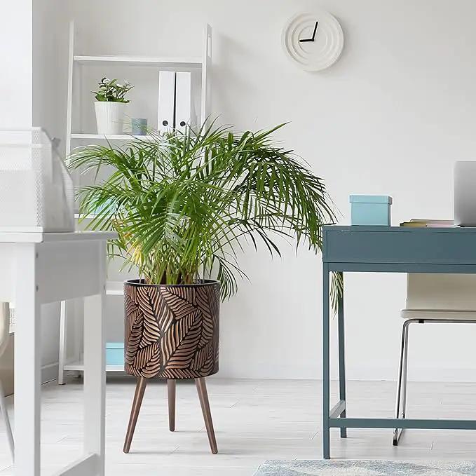 D'vine Dev 14 Inch Planter Pot with Stand, Mid-Century Tall Plant Pot with Legs for Indoor Plants, X-Large, Bronze/Grey, 88-L-D-6 by GreenHaven Gardens