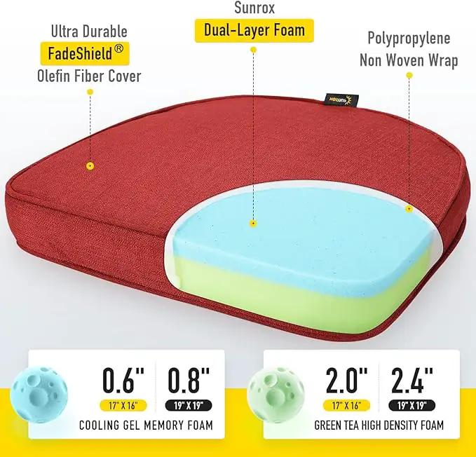 SUNROX Gel Memory Foam Chair Cushions, FadeShield Water-, Stain-Resistant Durable Reversible Seat Cushion Pads with Ties for Indoor/Outdoor Kitchen Dining Office 17"x16" Set of 2, Burgundy by GreenHaven Gardens