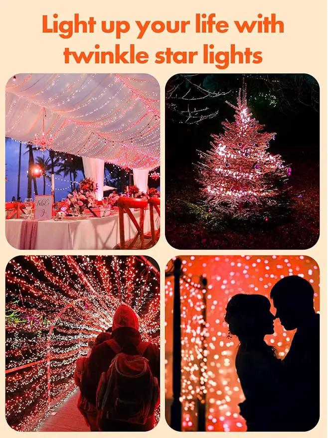Twinkle Star 4 Pack Outdoor Solar String Lights, Total 160 FT 480 LED Solar Powered Valentines Day Decorative Fairy Lights with 8 Modes, Waterproof Silver Wire Light for Christmas Wedding Party, Red by GreenHaven Gardens