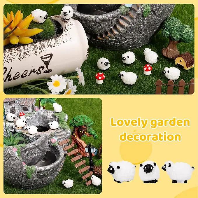 100Pcs Mini White Sheep Miniature Resin Sheep Figurines Cute Little Figurines Fairy Outdoor Moss Ornaments Landscape Figurines Garden DIY Ornament Accessories for Indoor Outdoor by GreenHaven Gardens