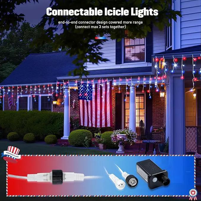 JMEXSUSS Icicle Lights for 4th of July Decor, 400 LED Red White and Blue Icicle Lights for Outside, 38.8 Ft Independence Day Icicle String Lights Indoor Outdoor Holiday Christmas American Flag Decor by GreenHaven Gardens