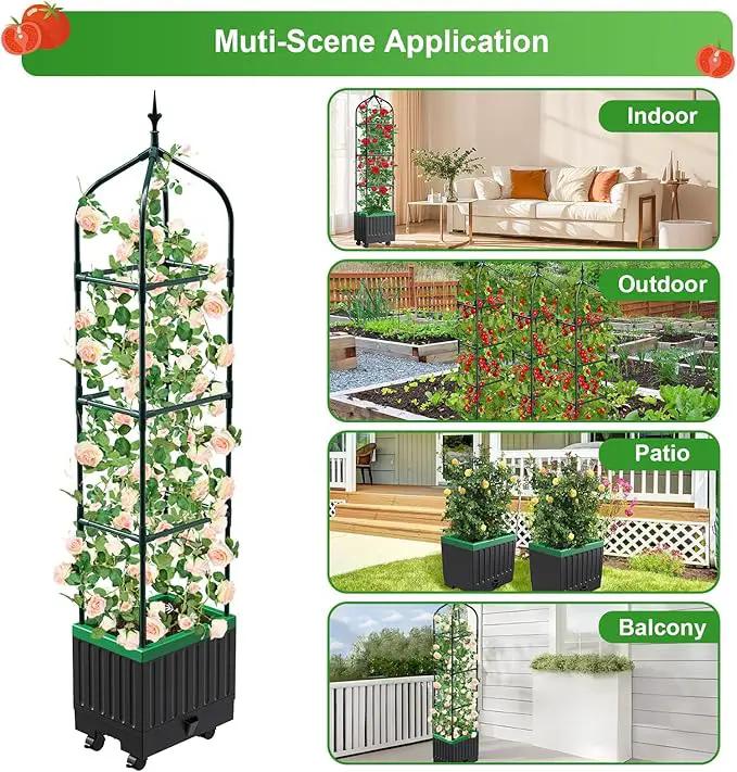 Raised Garden Bed Planter Boxes with Trellis,1pcs 70.9"Self-Watering Tomato Planter Boxes with Trellis for Climbing Vegetables Plants Flowers Tomato with Wheels,Use for Indoor Outdoor (Black) by GreenHaven Gardens