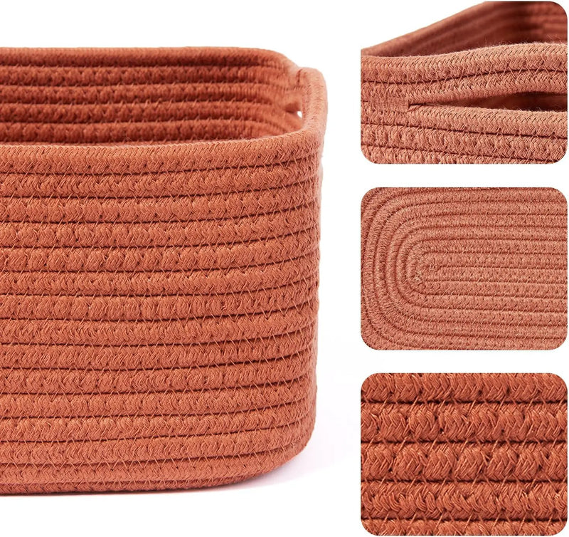 Small Storage Baskets for Organizing | Closet Organizer Bins | Shelf Toy Basket | Woven Rope Baskets | Cube Decorative Box | Shallow Basket | 13x8.5x5.1” | 3 Packs Oxide Red by GreenHaven Gardens