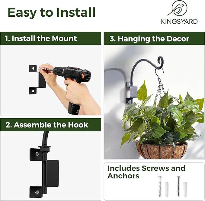 Kingsyard 2 Pack Swivel Plant Hangers Outdoor - 16 Inch Heavy Duty Wall Plant Hooks for Hanging Plant Baskets Bird Feeder Lanterns Wind Chimes by GreenHaven Gardens