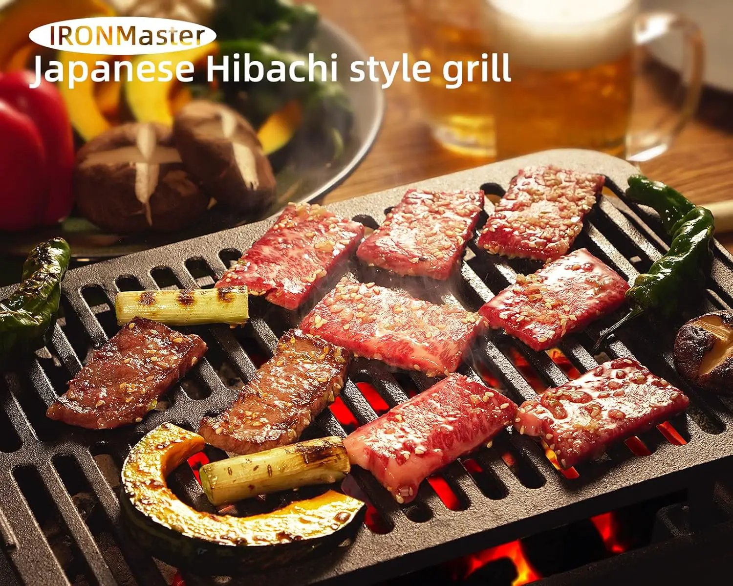 IronMaster Hibachi Grill Outdoor, Small Portable Charcoal Grill, Pre-Seasoned Cast Iron, Japanese Yakitori Camping Grill - 2 Heights, Air Control, Coal Door by GreenHaven Gardens