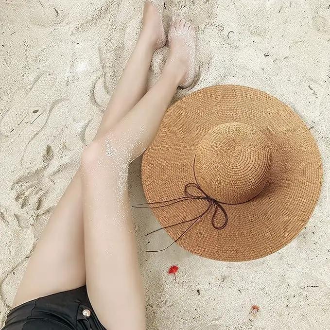 Floppy Big Beach Straw Hats for Women Foldable Summer Wide Brim Packable Sun Hat Womens Travel Straw Fedora Hat by GreenHaven Gardens