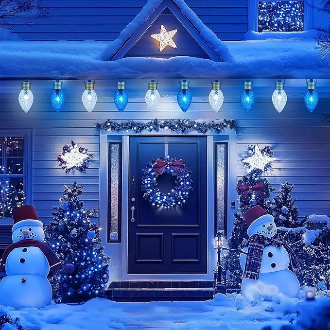 Moonflor Strawberry Jumbo C9 Christmas Pathway Lights Outdoor - 2Pack Total 17FT 10 LED C9 Walkway Light, Christmas Decoration Outside,Christmas Lights Outdoor for Lawn Yard Holiday, Blue & Pure White by GreenHaven Gardens