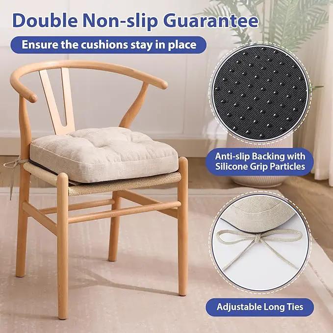Chair Cushions, Foam Dining Chair Cushions, Tufted Indoor Chair Pads, Set of 6, Beige, 16.5” x 16.5” x 3.5” by GreenHaven Gardens
