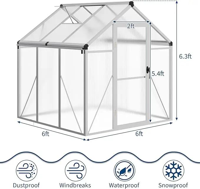 6 x 6 FT Greenhouse, Greenhouses for Outside, Polycarbonate Greenhouse with Aluminum Frame, Lockable Door and Ajustable Roof Vent for Backyard, Green Houses for Outside Garden Backyard, Patio by GreenHaven Gardens