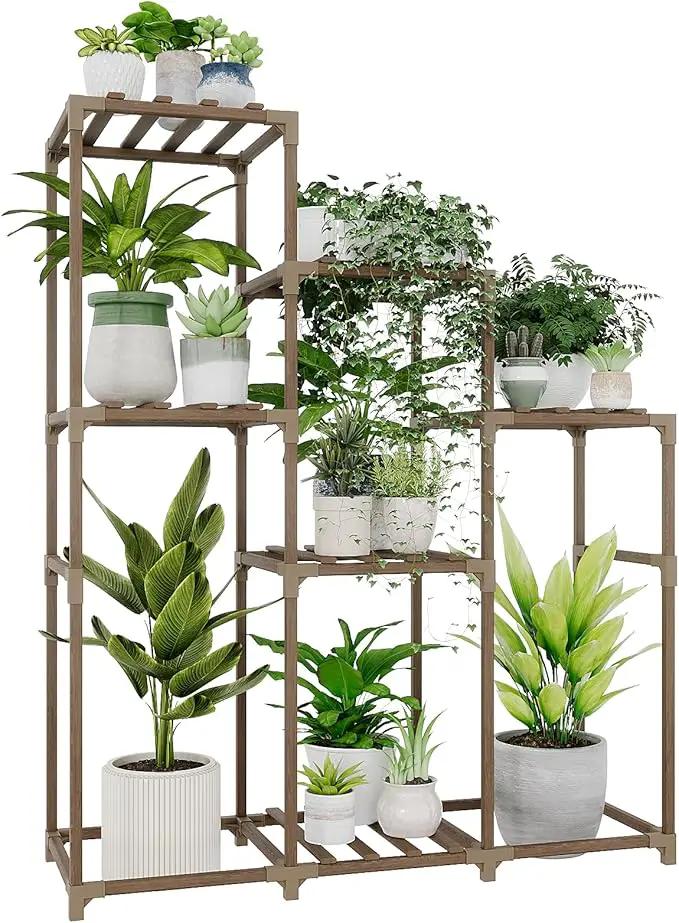 Bamworld Tall Plant Stand Indoor Wood Plant Shelf Outdoor Tiered Plant Rack for Multiple Plants 5 Tiers 7 Pots Ladder Plant Holder Plant Table for Plant Pots Gardening Gifts by GreenHaven Gardens