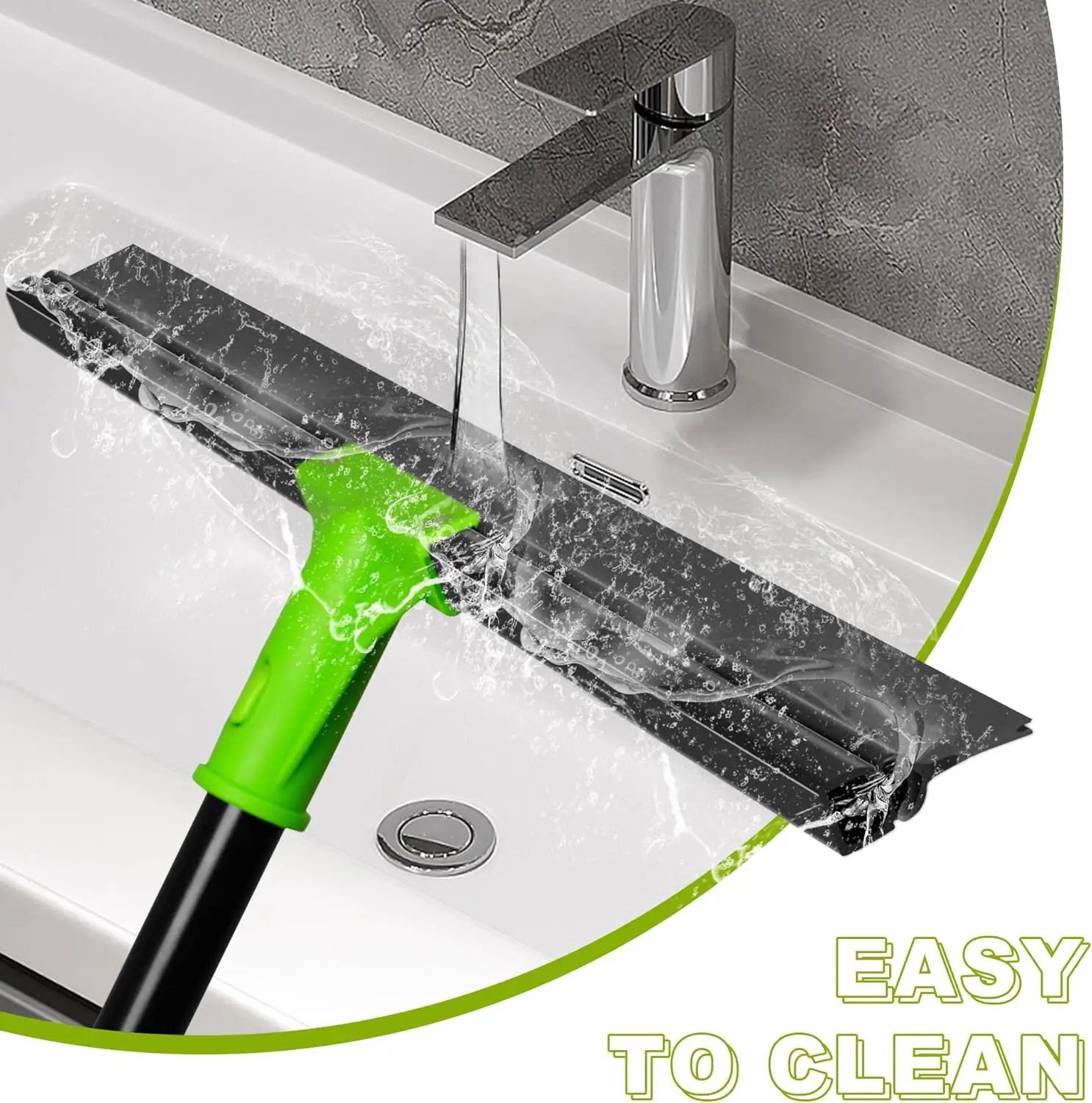 Rubber Floor Squeegee with 24” Heavy Duty Silicone Rubber Scraper Head and 60” Long Adjustable Handle, Shower Squeegees for Concrete Floor, on Multi-Surface Tile Glass Pool Garage Cleaning by GreenHaven Gardens