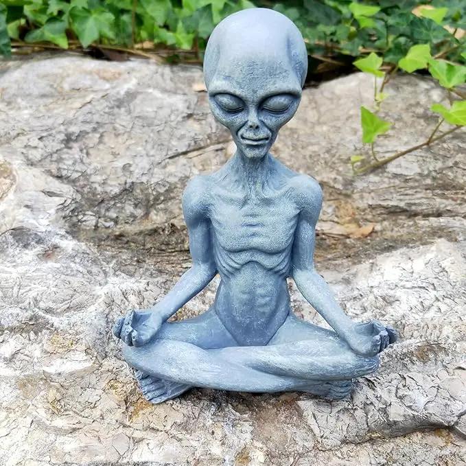 Alien Statue, Meditation Yoga Alien Figure, 6.3" H Resin UFO Alien Sculpture for Home Indoor Outdoor Patio Lawn Yard Decor, Collectable Gift by GreenHaven Gardens
