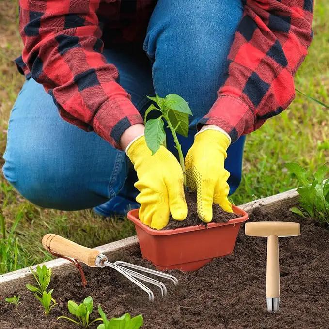 Lasnten 5 Pcs Garden Tool Set, Heavy Duty Gardening Tools with Hand Dibber, Hand Crack Weeder, Transplanter, Big Trowel, 3-Claw Cultivator for Planting Flowers, Gardening Gifts for Women and Men by GreenHaven Gardens