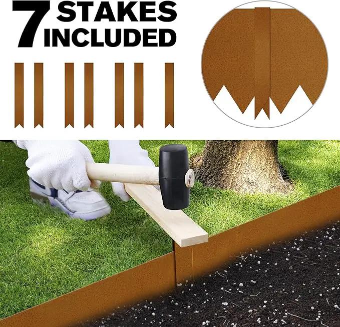 KOL Corten Steel Pre-Rusted Garden Lawn Edging - 6-Pack Metal Landscape Edging Strips - Heavy Duty Hammer-in Cor-Ten Steel Rust Border with 7 Clips - 14-Gauge - 40" L x 5.5" H (20FT Total Length) by GreenHaven Gardens