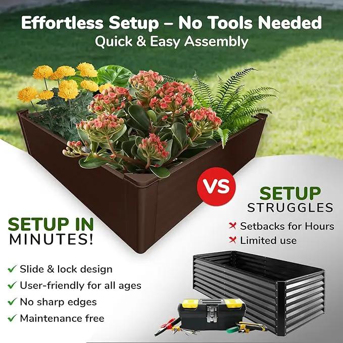 Raised Garden Bed - 4x4 ft Planter Box - Brown HDPE - No Tools Needed - DIY Kit for Urban Gardening, Flowers, Herbs & Vegetables - Made in The USA by GreenHaven Gardens