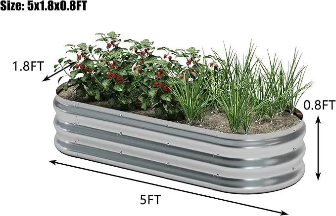 KFN 2pcs Galvanized Raised Garden Bed,Raised Garden Bed Kit-Oval Metal Flower Box,Large Planter Vegetable Box Outdoor,Planting for Vegetables,Flower,Herb,5FT,0.7mm by GreenHaven Gardens