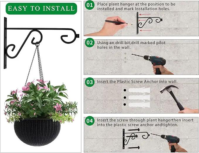 Hanging Basket Hooks 2Pcs Plant Hook,Hanging Plant Hanger Outdoor 9in Metal Plant Bracket for Hanging Flower Baskets,Planters,Lanterns,Wind Chimes by GreenHaven Gardens
