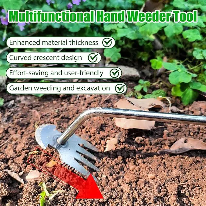Amposei Weeding Artifact Uprooting Weeding Tool, Multifunctional Weeder, Hand Weeder Tool, Stand Up Weed Puller Tool with Handle for Garden Yard Farm Weed Removal (14in, Metal Rubber Handle) by GreenHaven Gardens
