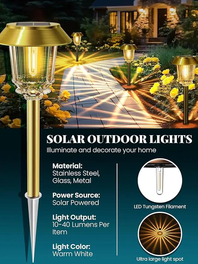 Solar Lights Outdoor Waterproof,4 Pack Gold Pathway Lights with 10-40 LM Dimmable Glass and Metal, Solar Powered Garden Decor for Yard,Patio,Pathway,Driveway(Warm White) by GreenHaven Gardens