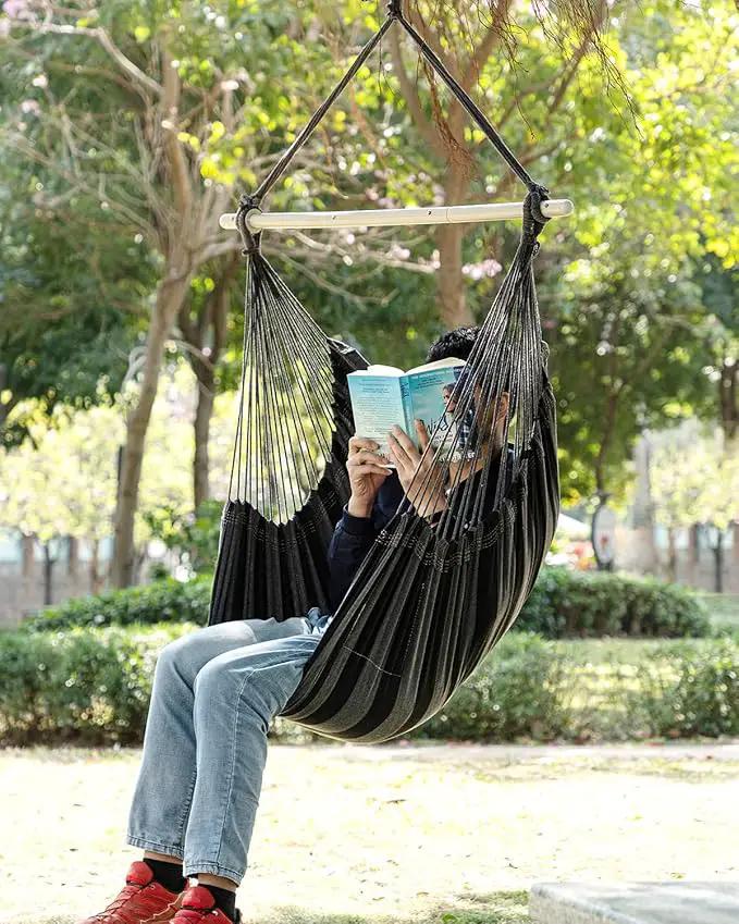ADVOKAIR Hammock Chair Swing & Cover Set (500 lbs Max) – Hanging Rope Swing for Bedroom, Outdoor, Patio, Porch with Sturdy Steel Bar & Anti-Slip Rings + All-Weather Rain Cover for Storage Protection by GreenHaven Gardens
