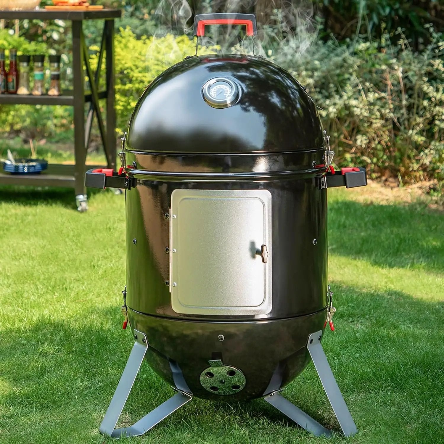Sophia & William 18-Inch Vertical Charcoal Smokers BBQ Grills with Porcelain-Enameled Smoking Chamber & 2-Layer Smoking Shelves, Outdoor Smokers & Tabletop Grill Combo for Barbecue Camping(Black) by GreenHaven Gardens