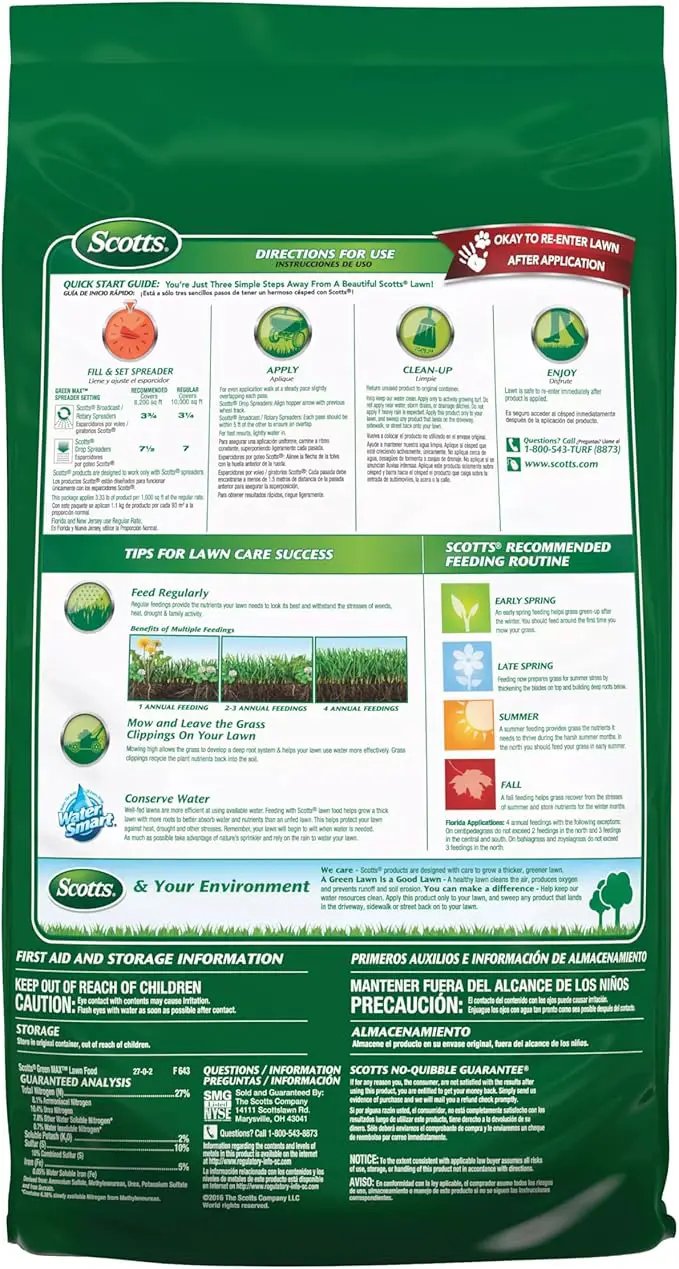 Scotts Green Max Lawn Food, Lawn Fertilizer Plus Iron Supplement for Greener Grass, 10,000 sq. ft., 33.33 lbs. by GreenHaven Gardens
