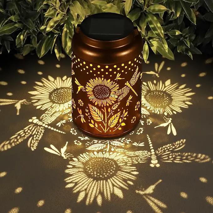 Solar Lanterns Outdoor Waterproof Hummingbird Garden Decor Christmas Gifts for Women Mom Grandma Hanging Lights Metal Decoration Outside for Yard, Patio,Backyard,Porch(Dragonfly and Sunflower) by GreenHaven Gardens