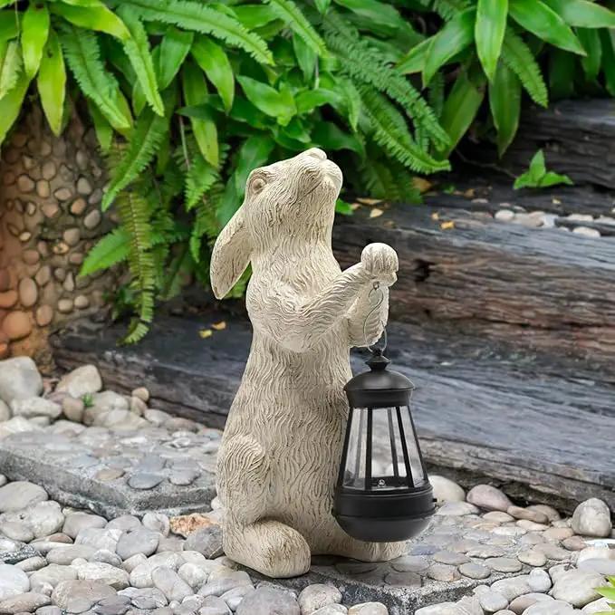 Garden Statues Rabbit with Solar Lights-Bunny Figurine Outdoor Easter Decorations Rabbit Decor for Lawn,Balcony-Yard Art Garden&Patio Decor,Unique Housewarming&Birthday Gifts for Women