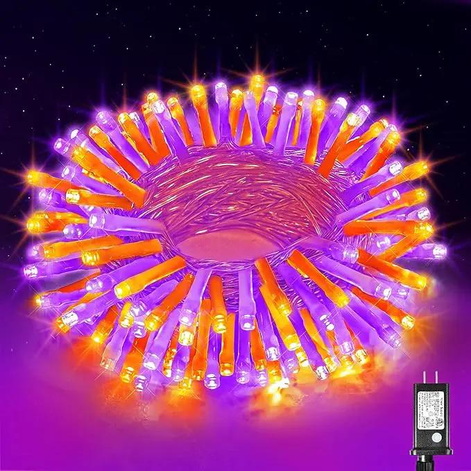 100 LED Halloween Lights Outdoor, 33ft Halloweem String Lights Indoor Clear Wire 8 Modes Waterproof Plug in Twinkle Fairy Lights with Timer Memory for Room Tree Party Decorations, Purple&Orange by GreenHaven Gardens