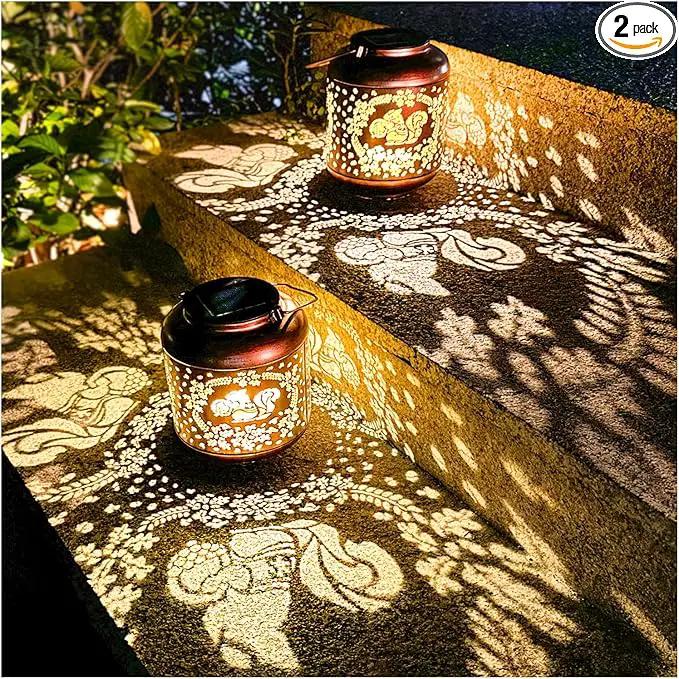 2 Pack Squirrel Solar Lanterns Outdoor Waterproof Hanging Solar Lights Squirrel Gifts for Women Men Metal Decorative LED Lanterns for Yard, Patio, Lawn, Tabletop, Pathway, Landscape, Garden Decor by GreenHaven Gardens