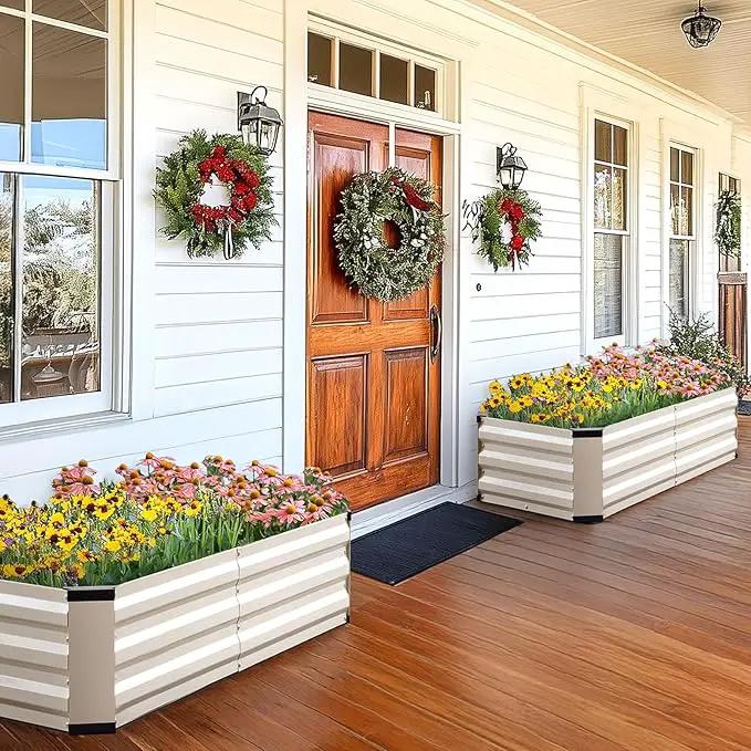 KING BIRD Raised Garden Bed Kit with Bottom 2025 Upgraded Galvanized Planter Garden Box Outdoor & Indoor for Gardening, Vegetables, Flowers, Beige, 47.2x23.6x11.8 in