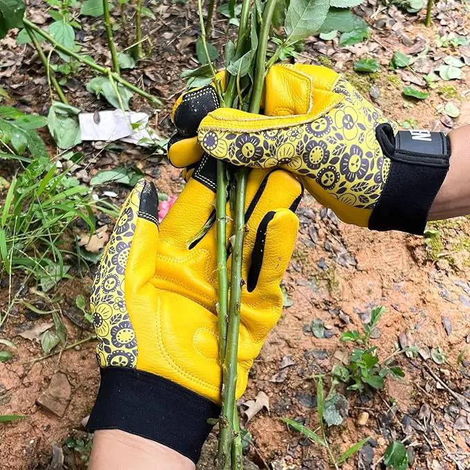 Cowhide Leather Thorn Proof & Puncture Resistant Gardening Gloves for Women and Men, Touchscreen Compatible Working Gloves for Weeding, Digging, Planting, Gardening Gifts for Women (Size Medium) by GreenHaven Gardens