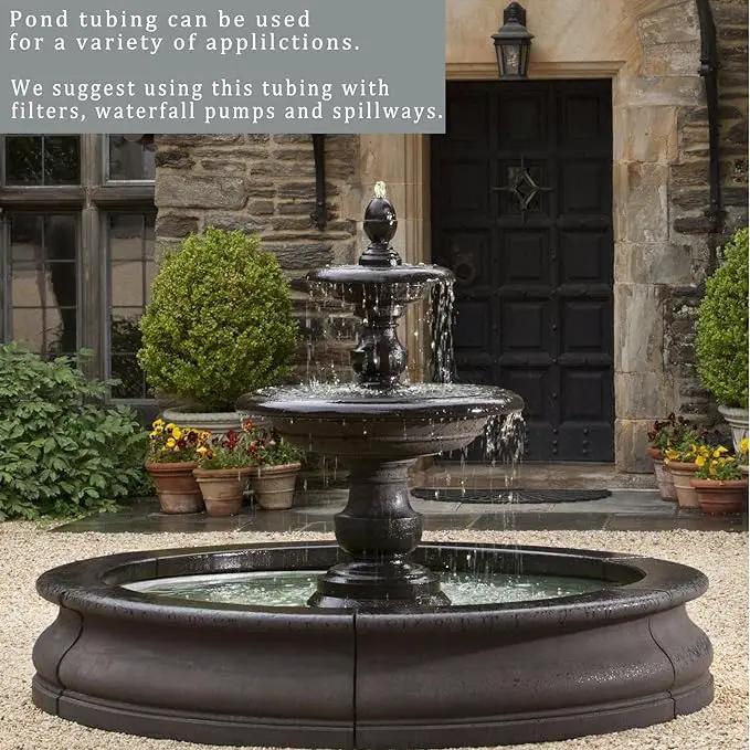 Pond Hose ID 1-1/2” × 10ft Black Corrugated Flexible Reinforced PVC Hose Vinyl Tubing for Pond Pump Fountain Garden Waterfall, Non-toxic & Kinkproof, with 2 clamps, 1.5 in 38mm id by GreenHaven Gardens