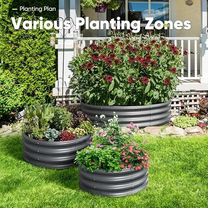 KING BIRD Raised Garden Bed Galvanized Round Planter Box Outdoor for Gardening, Plants, Vegetables, Flowers, Dark Grey, 47x47x12 in by GreenHaven Gardens